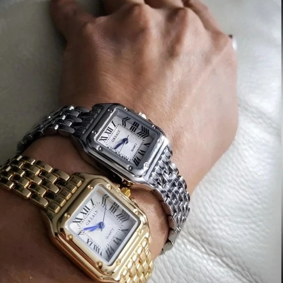 Panther silver Classic vintage Rectangle Stainless Steel Watch luxury quality - Picture 1 of 15